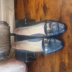 Salvatore Ferragamo Blue Croc-Embossed Loafers